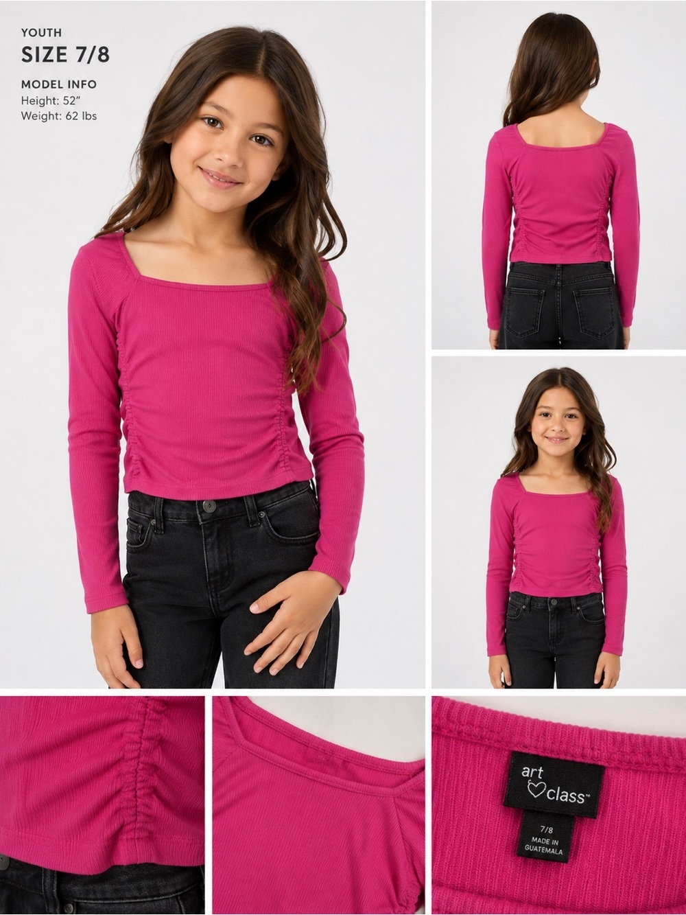 NWT GIRLS M 7 / 8 HOT PINK ART CLASS LONG SLEEVE RIBBED T SHIRT​​​​​​​​